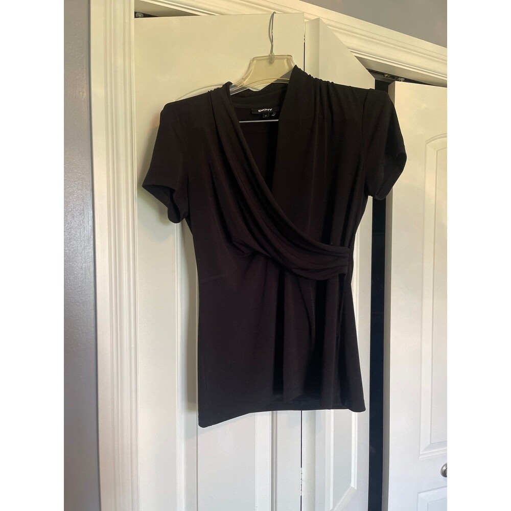 DKNY faux-wrap Blouse - Black Sz S
